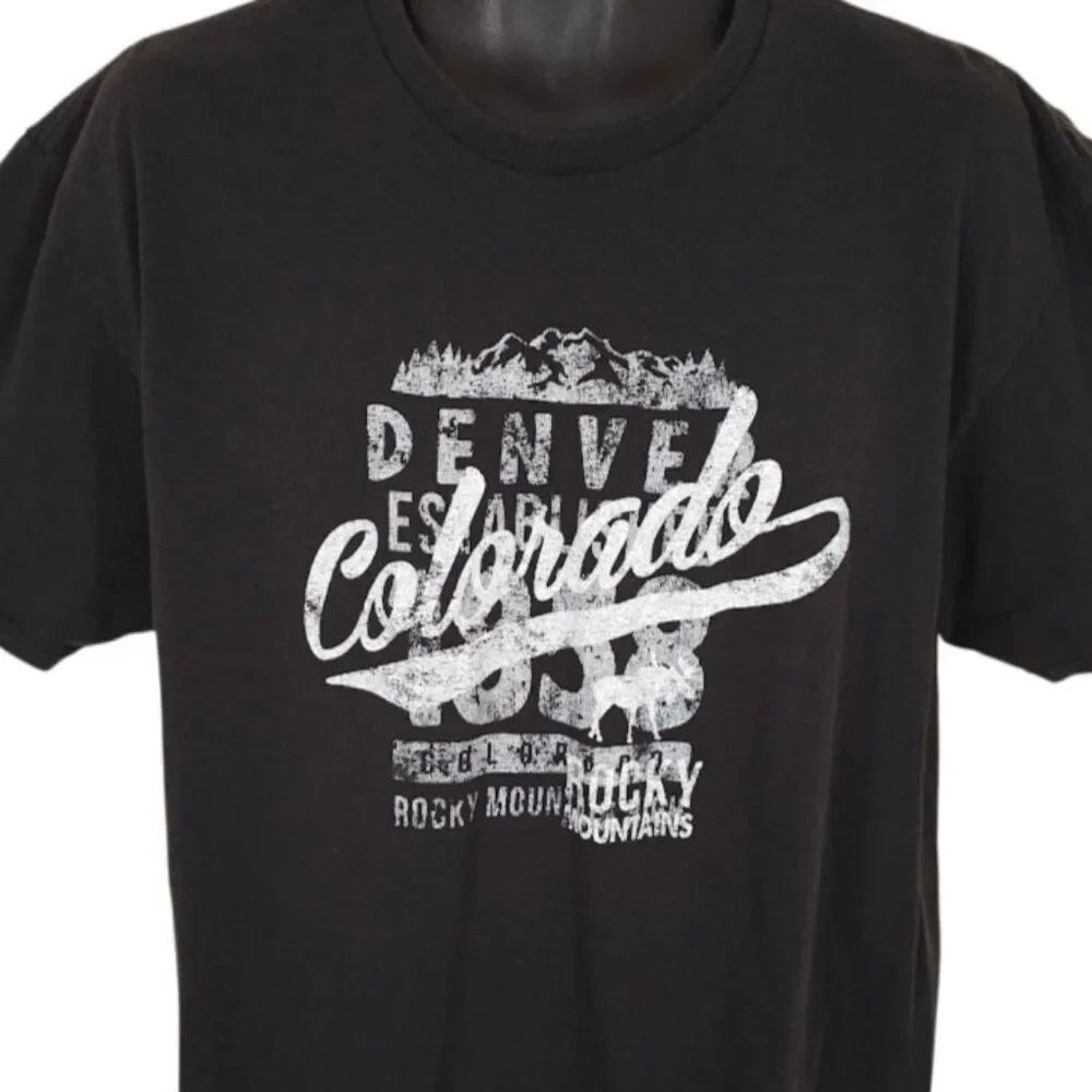 Denver Colorado T Shirt Mens Size XL Black Rocky Mountains Destination Tee